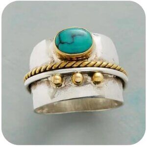 Vintage style 925 Sterling Silver & Gold Filled Turquoise Bohemian Ring Size 10